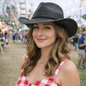 TREASURE & BOND Woven Straw Fedora Hat Adjustable One Size Black